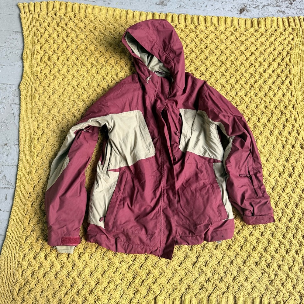 K2 Diem Series Red Tan Nylon Waterproof Snow Ski Snowboard Jacket Insulated Y2K